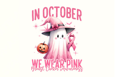 In October We Wear Pink PNG, Breast Cancer Awareness PNG, Pink Ribbon
