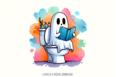 Funny Ghost Reading on Toilet T-Shirt, Cute Halloween Digital Download