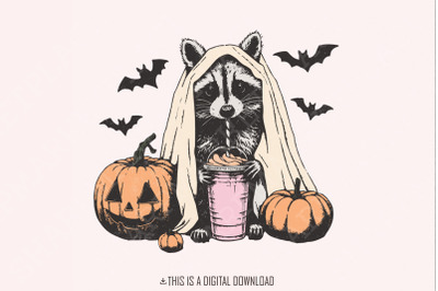 Cute Raccoon Ghost PNG, Halloween png, Spooky Season PNG, Sublimation