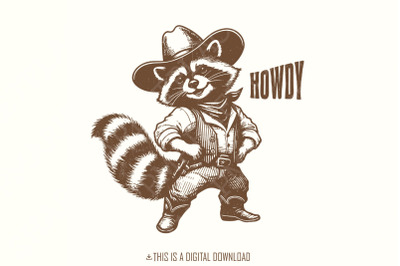 Howdy Raccoon Png, Western Saying, Country Raccoon png, Cute Shirt Des