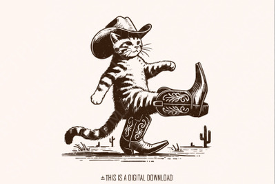 Funny Western Cowboy Cat Design, Retro Cowboy Cat Png, Digital Downloa