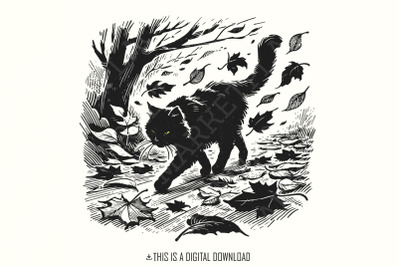 Black Cat Png, Halloween Cat Shirt, Spooky Season Png, Retro Halloween