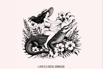 Girl Riding an Alligator PNG&2C; Funny Sarcastic PNG&2C; Digital Download&2C; A