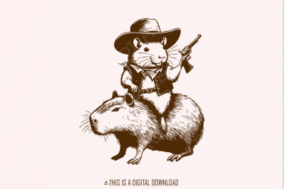 Funny Rat Riding Capybara Draw&2C; Vintage Animals png&2C; Cute Capybara PNG