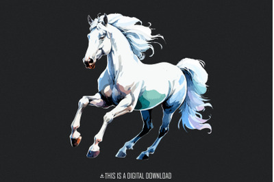 White Horse Clipart PNG Digital Download, Horse Clipart, Watercolor Pa