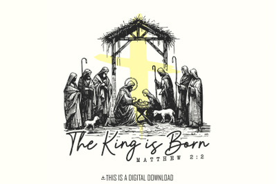 The King is Born PNG. Retro Religious Christmas PNG, Jesus Is the Reas