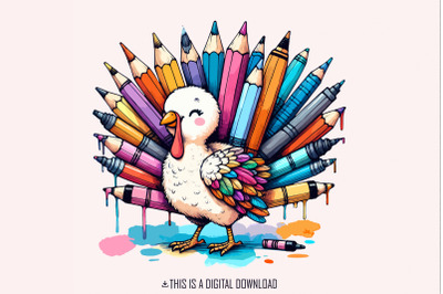 Thankful Teacher PNG, Thanksgiving Turkey Teacher, Cute Teacher Pencil