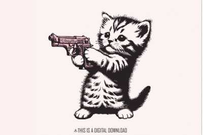 Cute Gun Cat png, Trending png Graphic, T-Shirt Design, Gun Cat, Meme