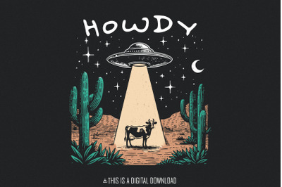 Cow Abduction PNG, Western Howdy, Funny Cow, Alien Cow PNG, Sci-Fi Fun