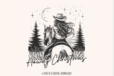 Howdy Christmas PNG&2C; Cowgirl Christmas PNG&2C; Vintage Western Christmas
