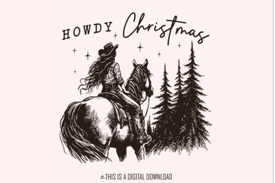 Cowgirl Christmas PNG, Vintage Western Christmas PNG, Retro Western, C