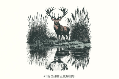 Deer Sublimation Design, Hunting PNG, Vintage Deer Art, Nature Camping