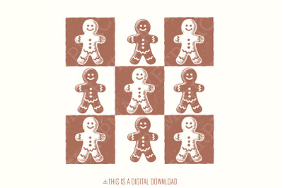 Retro Checkered Gingerbread Man PNG, Cute Christmas Png, Holiday Seaso