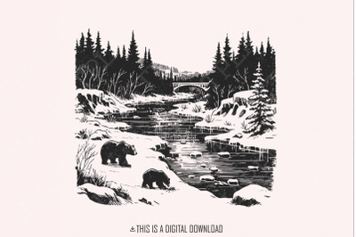 Grizzly Bear Clipart, Bear PNG, Wilderness Decor, Bear Art, Watercolor