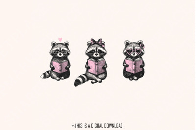 Book Lover PNG, Reading Raccoon PNG, Funny Bookish png, Retro Reading,