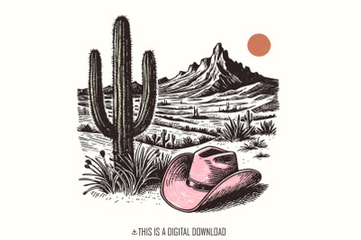 Pink Hat PNG, Western PNG Designs, Sublimation Digital Download, Cowgi