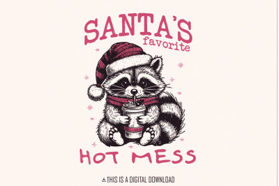Santa&#039;s Hot Mess PNG, Funny Christmas Raccoon, Sublimation Design, Pin