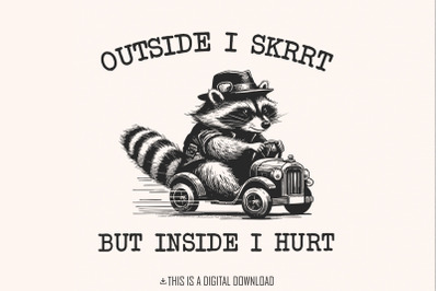 Outside I Skrrt But Inside I Hurt png PNG, Funny Raccoon Shirt Design,