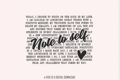Note to Self PNG, Mental Health Motivational Sublimation Design, Posit