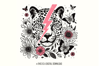 Pink Bolt Leopard PNG, Retro Sublimation, Digital Download, Leopard Pr