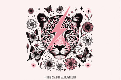 Snow Leopard PNG, Retro Sublimation, Digital Download, Leopard Print,