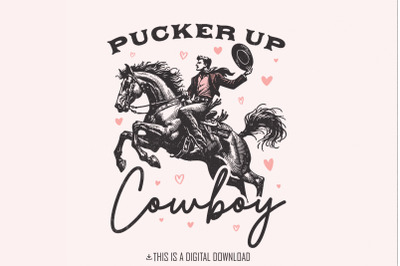 Pucker Up Cowboy PNG, Western Valentines Png, Retro Valentine Png, Val