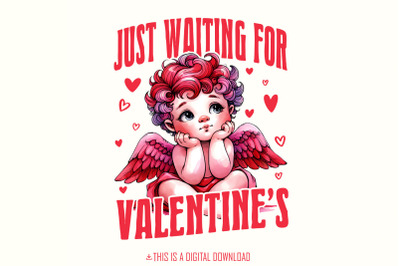 Just Waiting For Valentine&#039;s Png, Retro Valentine Png, Baby Cupid Png,