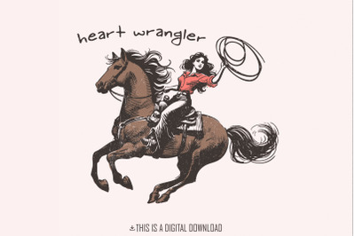 Heart Wrangler PNG, Western Valentine Sublimation, Trendy Cowgirl Desi