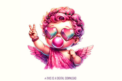 Cupid Blowing Bubble PNG, Vintage Valentines Day Sublimation Download,