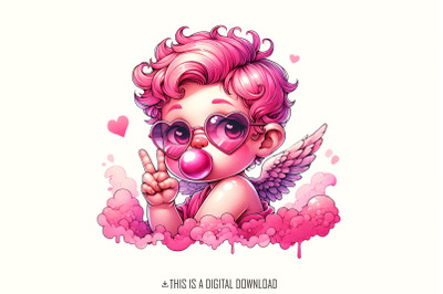 Cupid Blowing Bubble PNG, Vintage Valentine&#039;s Day Sublimation Download