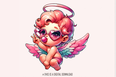 Cupid Blowing Bubble PNG, Vintage Valentines Day Sublimation Download,