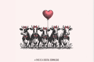 Valentine Cows PNG, Valentine&#039;s Day png, Retro Valentine PNG, Love png