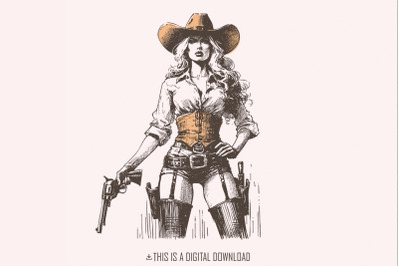 Retro Hot Cowgirl PNG, Western Wild West Digital Download, Sexy Cowgir