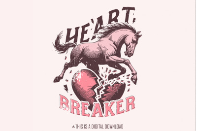 Heart Breaker PNG, Kicking Horse png, Western Sublimation, Valentines