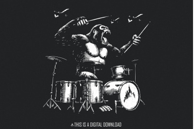 Gorilla Playing Drums, Funny Drum PNG, Digital Download, Drummer Gift,