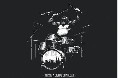 Gorilla Playing Drums, Funny Drum PNG, Digital Download, Drummer Gift,