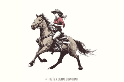 Cowgirl Western PNG, Vintage Illustration PNG, Retro Cowgirl Boho, Wra