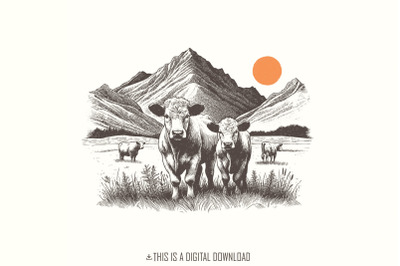 Western Cattle PNG, Retro Cowgirl Design, Bohemian Western Art, Cow Wr