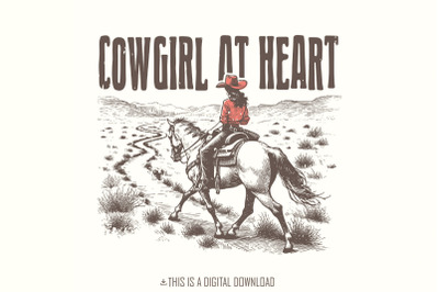 Western Cowgirl Png, Western Valentines Png, Cowgirl T-Shirt Png, Retr