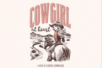 Cowgirl at Heart PNG, Western Valentines Png, Cowgirl T-Shirt Png, Ret