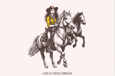 Vintage Cowgirl Horse Western PNG, Retro Wild Horses Sublimation, Inst