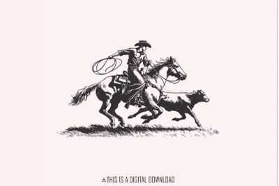 Retro Cowboy Lasso PNG, Western Rodeo png, Vintage Cowboy png, Wild We