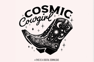 Retro Cosmic Cowgirl PNG, Western Starry Night png, Space Cowgirl Boot