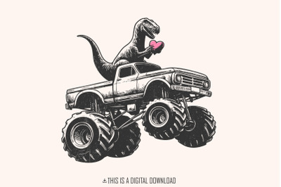 T-Rex Dinosaur Monster Truck Png, Sublimation Design, Valentines Day P