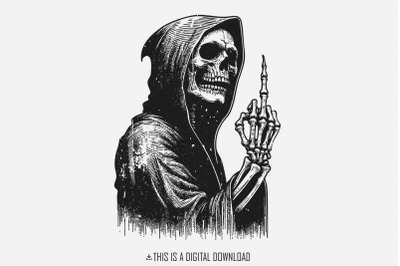 Grim Reaper Skull PNG, Middle Finger Skeleton png, Death Angel Vector,