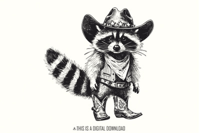 Funny Raccoon PNG, Cowboy Western Vibe, Trash Panda Western Cowboy, Ad