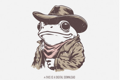 Cowboy Frog PNG, Funny Meme PNG, Trendy Frog Design, Western Humor, Re