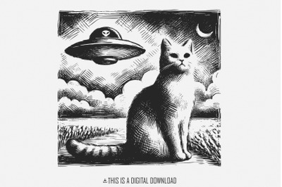 UFO Cat PNG, Funny Cat Shirt, Space Cat Meme, Alien png, Cat UFO Desig