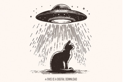 Funny Cat Shirt PNG, Retro Space Cat, UFO Alien Abduction Meme, Trendy