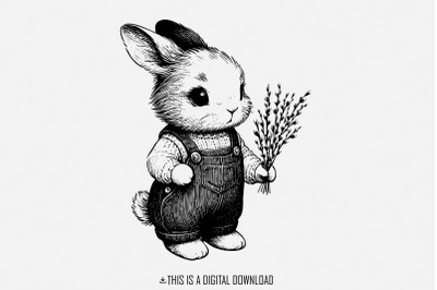 Cute Bunny Botanical PNG, Bunny Clipart, Easter Digital Download, Flor